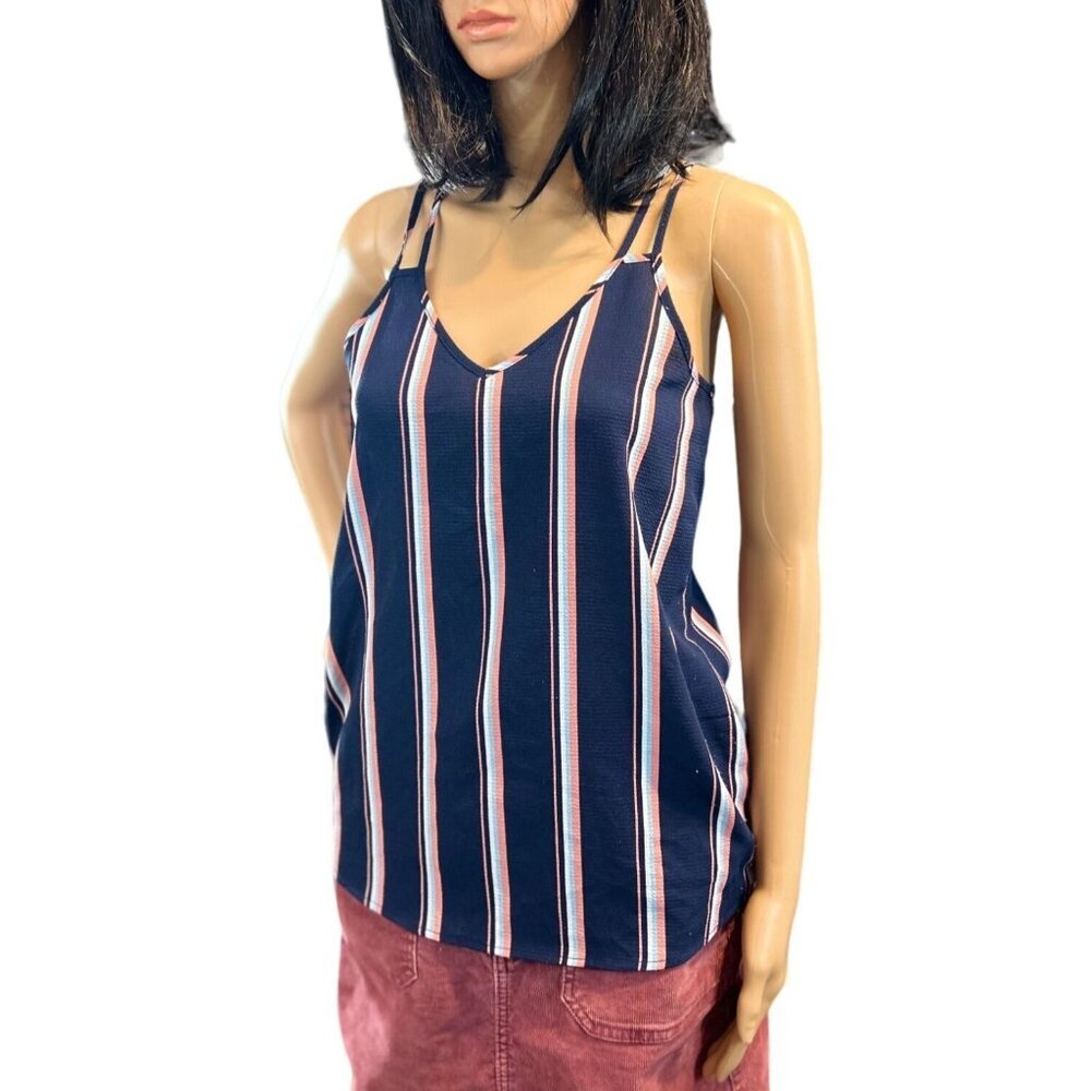 (5‎ for $25) Pink Rose Double Strap Striped Gauze Tank Top Size Small